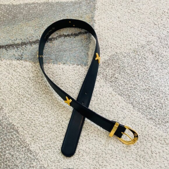 Paloma Picasso Vintage Womens Medium 75 Made in Italy Black Gold Leather Belt - Picture 6 of 16